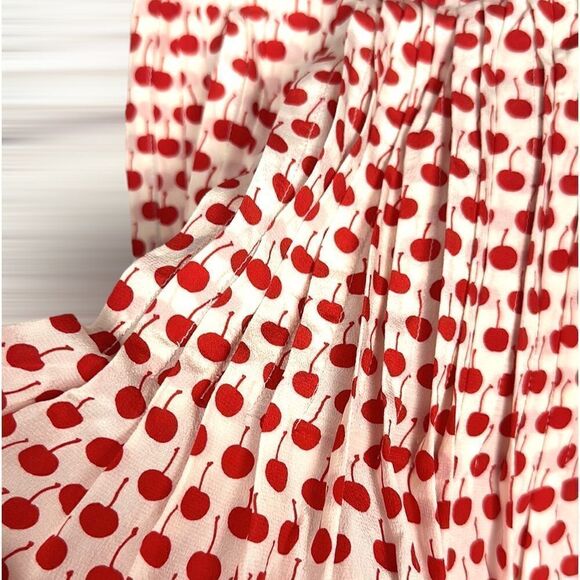Oscar De La Renta Red & Cream Cherry Print Silk Pleated Skirt size US 00 - Picture 5 of 11